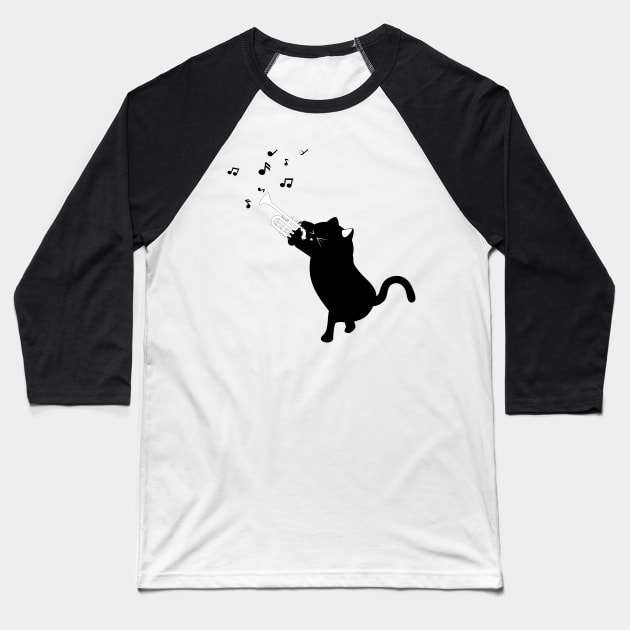 Black cat playing trumpet Baseball T-Shirt by AnnArtshock